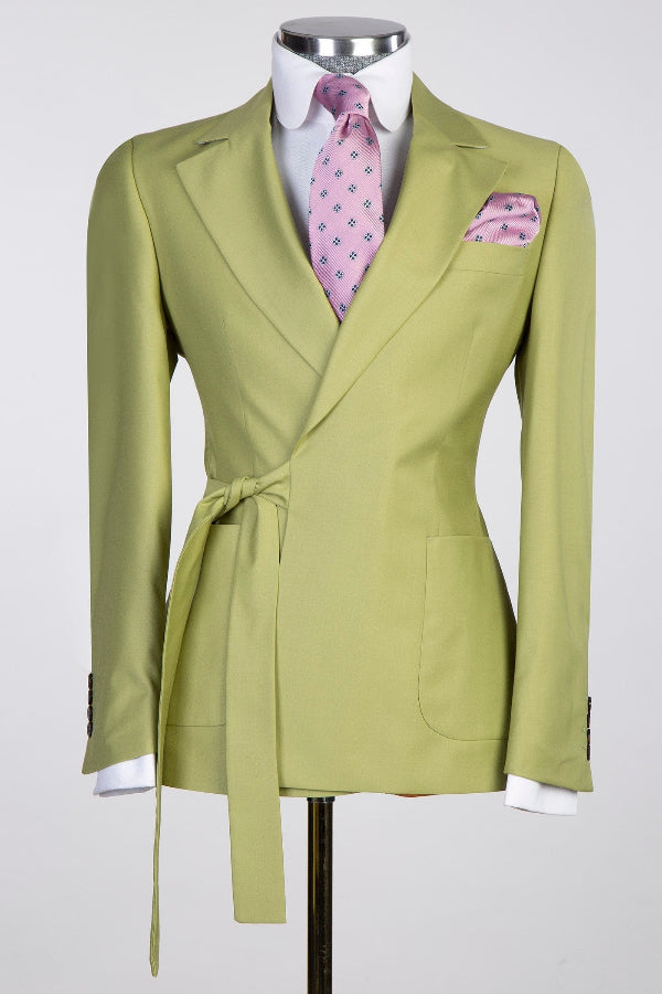 Lime Green Fashion Peaked Lapel Prom Suit with Belt