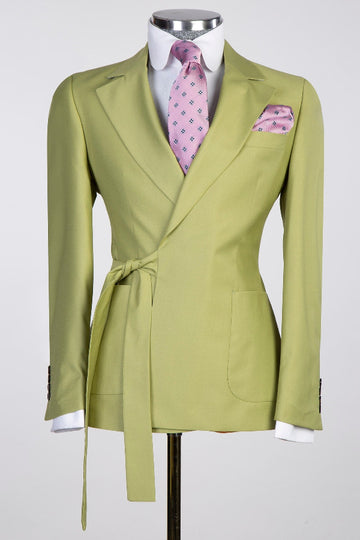 Lime Green Fashion Peaked Lapel Prom Suit with Belt