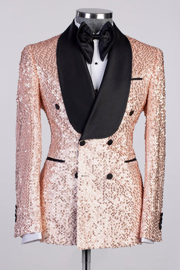 Pink Sequins Double Breasted Cool Prom Suits for Men