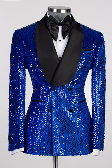 Royal Blue Sequins Double Breasted Cool Prom Suits