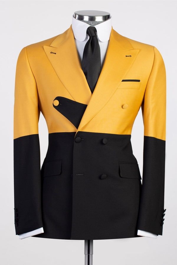 Yellow and Black Double Breasted Fashion Prom Suits