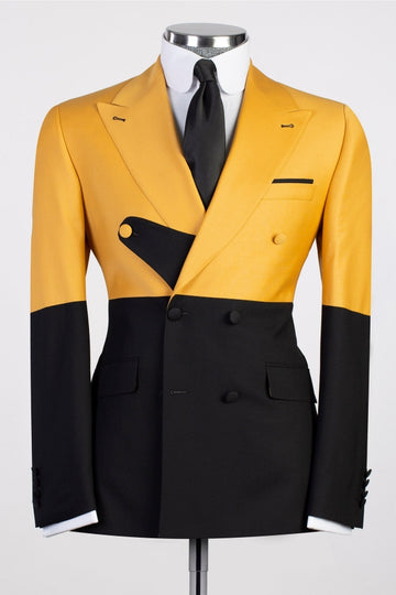 Yellow and Black Double Breasted Fashion Prom Suits