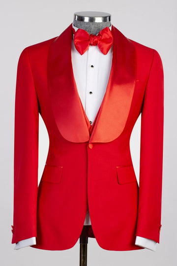 Sparkly Red 3-Pieces Bespoke Wedding Suits with Silk Lapel