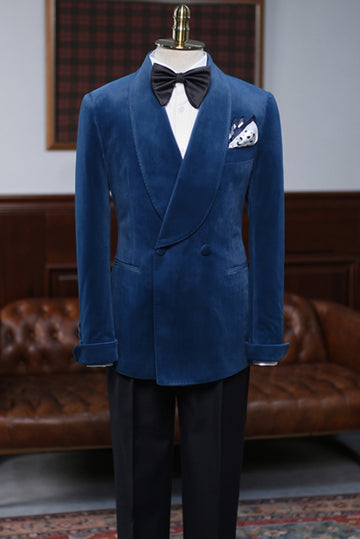New Arrival Blue Velvet Double Breasted Prom Suit Wedding Tuxedo