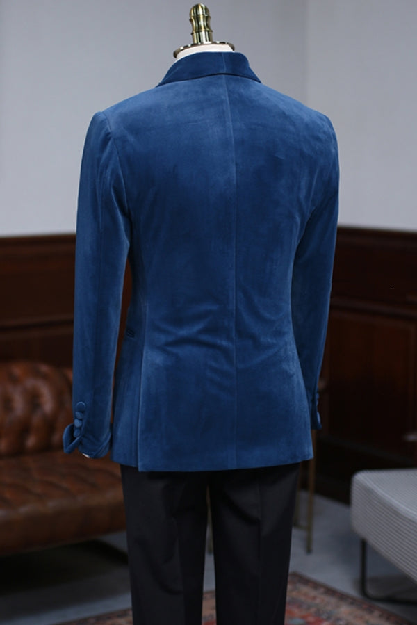 New Arrival Blue Velvet Double Breasted Prom Suit Wedding Tuxedo