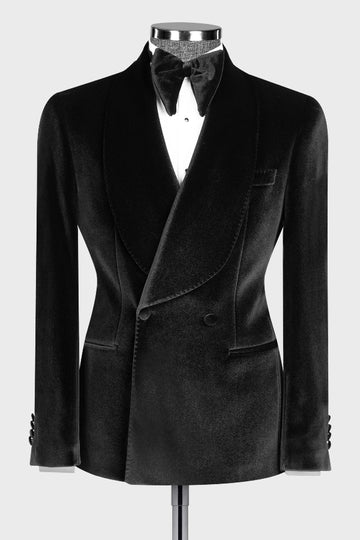 Classic Black Shawl Lapel Double Breasted Wedding Suit