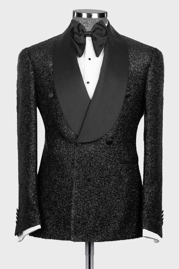 Sparkly Black Slim Fit Double Breasted Wedding Suit
