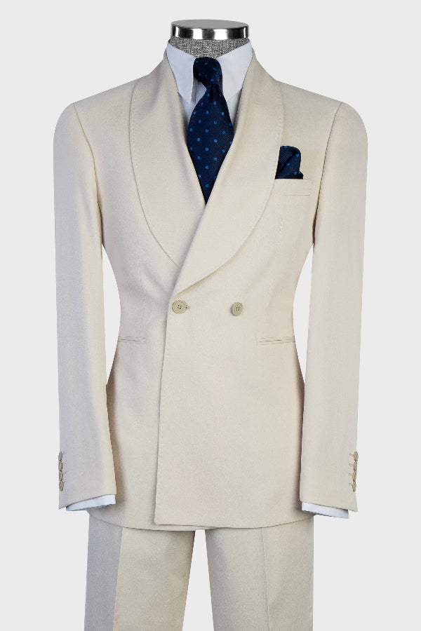 Beige Bespoke Double Breasted Big and Tall Formal Suit