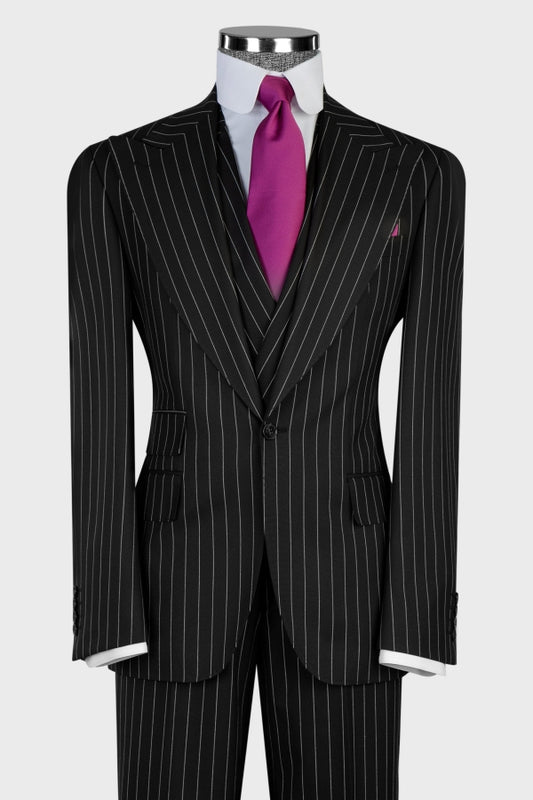 Fashion Black Three Pieces Striped Men Suits