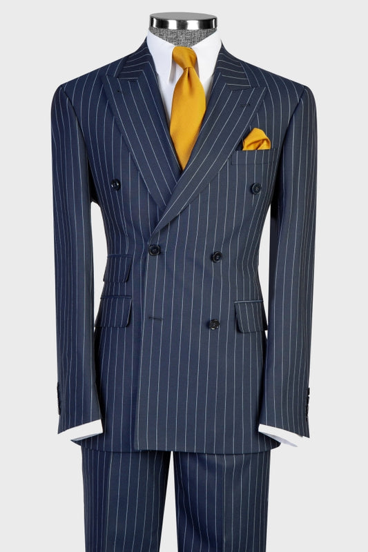 Navy Blue Double Breasted Pinstripe Men Suits for Business