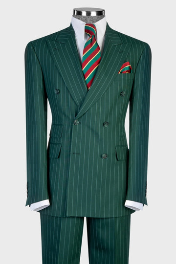 Chic Green Double Breasted Pinstripe Men Suits for Business