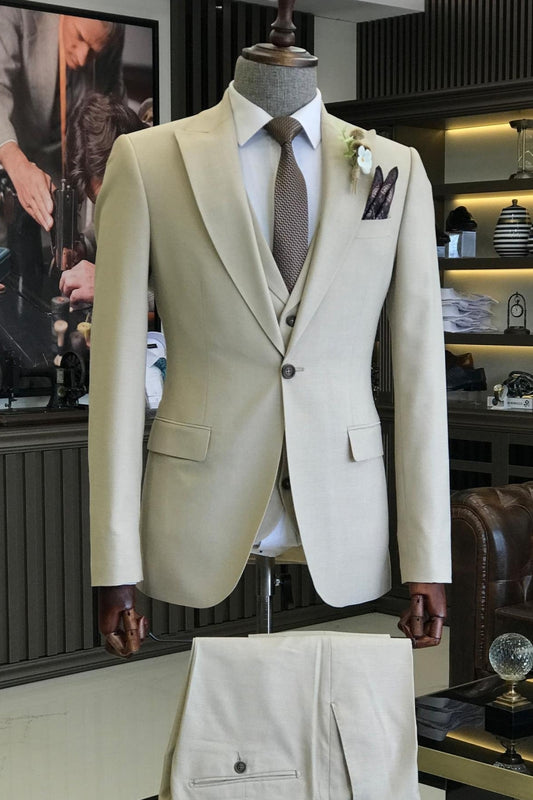 Simple Light Gray 3 Piece One Button Business Suit with Waistcoat