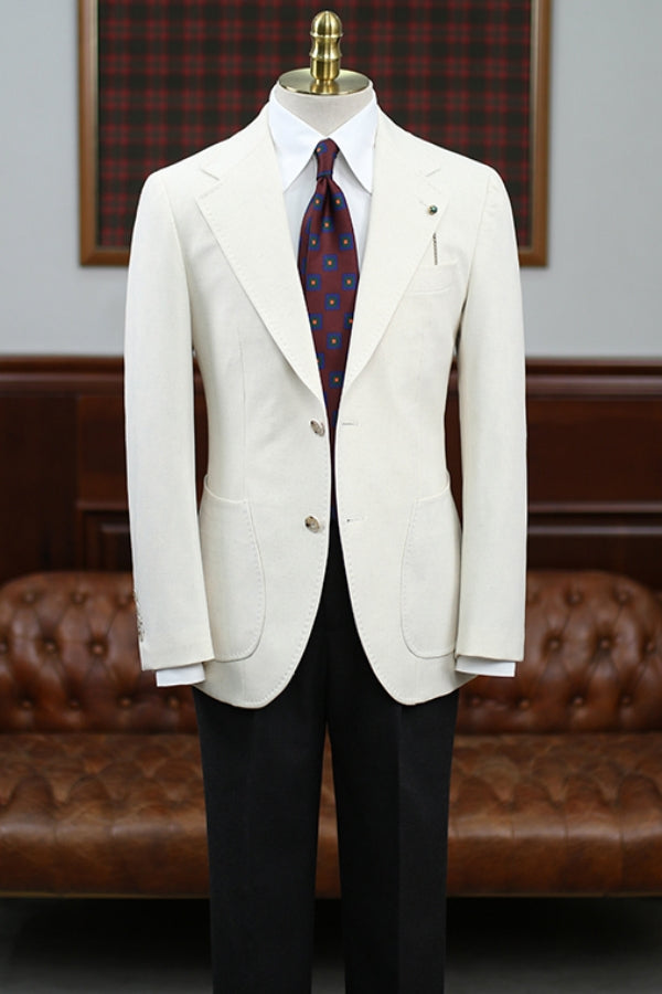 Italian Style Linen Blend White Vintage Casual Men Suit