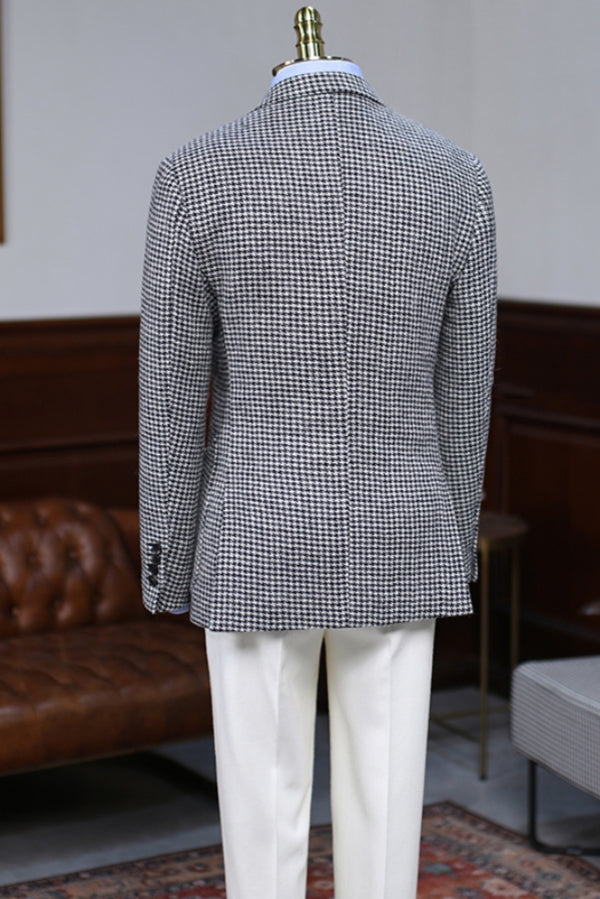 Designed 2 Buttons Notch Lapel Houndstooth Blazer