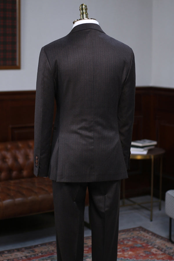 Niche Dark Coffee Pinstripe Slim Fit 3 Piece Business Suit with Waistcoat