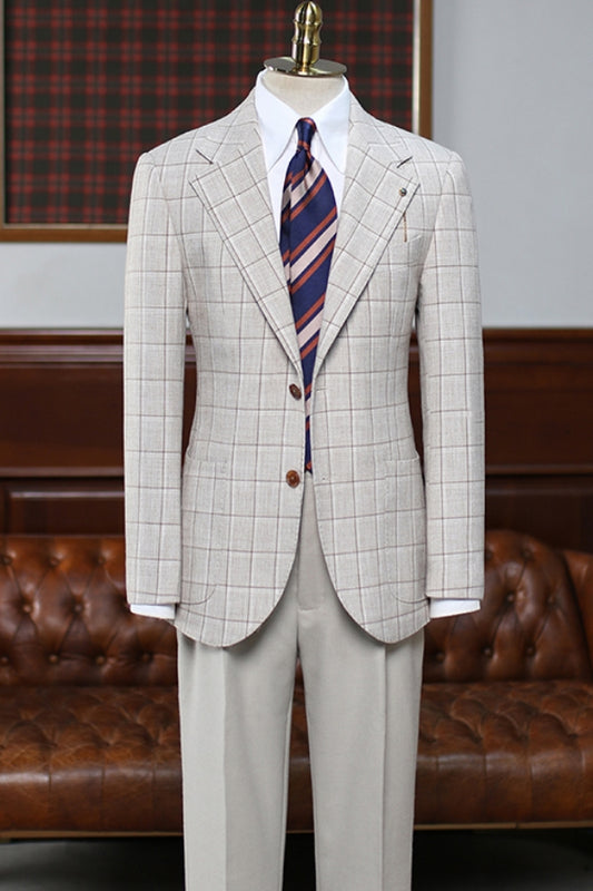 Trendy Light Gray Plaid Business Suit for Formal with Patch Pockets