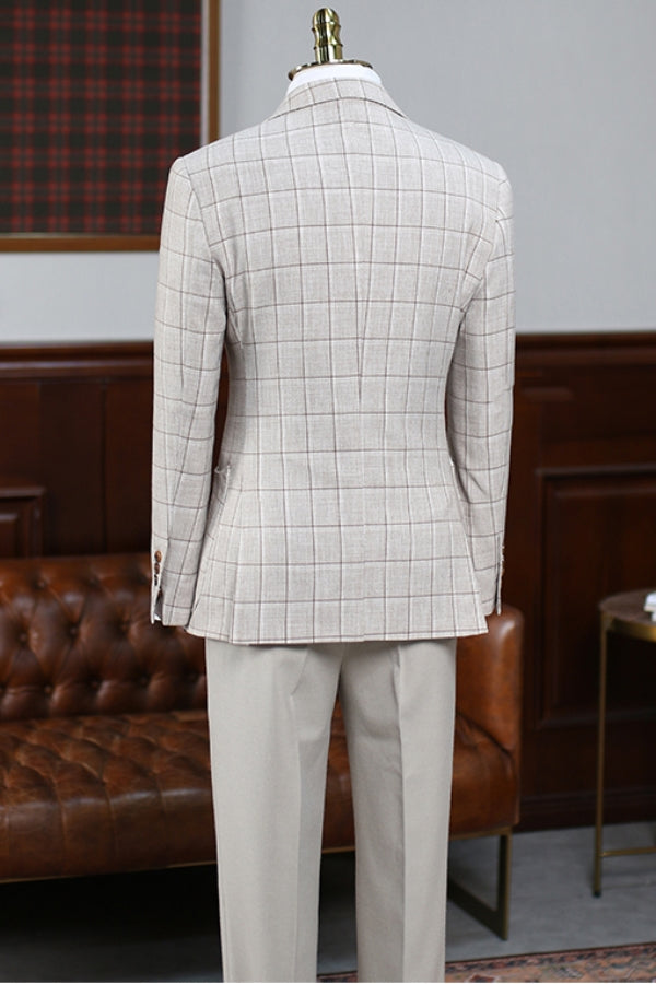 Trendy Light Gray Plaid Business Suit for Formal with Patch Pockets