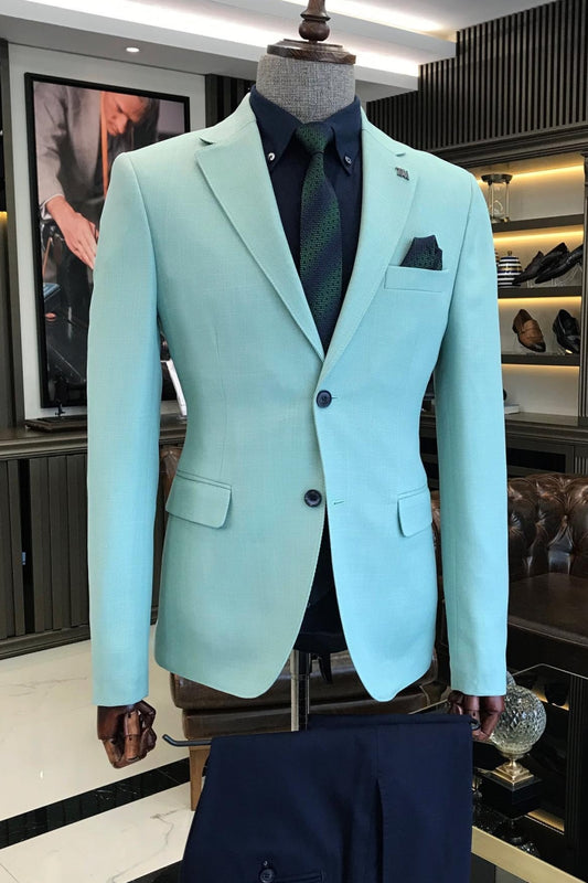 Unique Lake Blue Casual Suit for Daily with Dark Navy Blue Pants