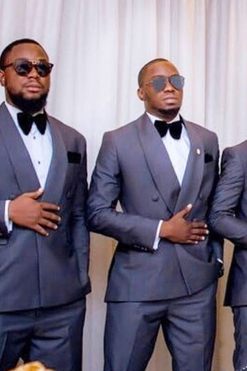 Cool Gray Shawl Lapel Slim Fit Groomsmen Suit