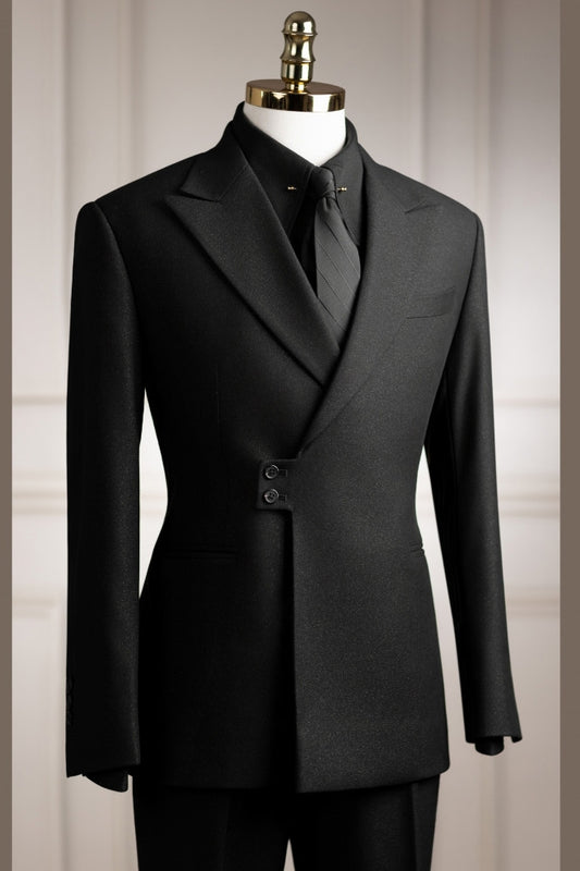 Cool Black Peak Lapel Two Buttons Prom Suits
