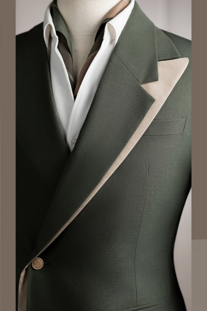 Moss Green Pointed Collar Fashion One Button Prom Suits