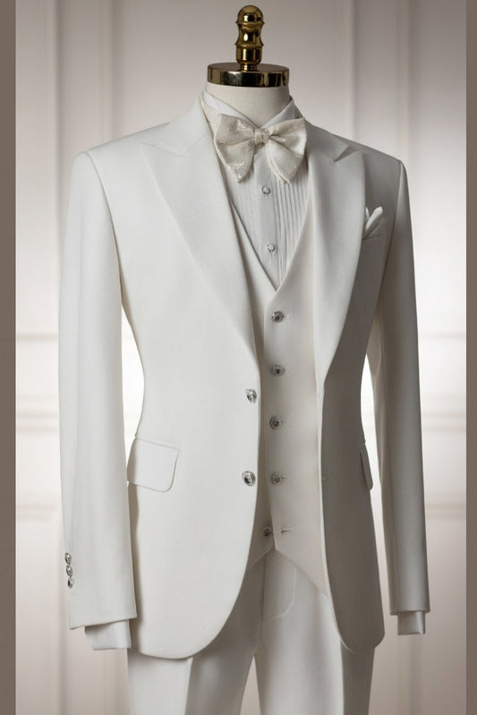 Pure White 3-Pieces Slim Fit Men Suits with Vest