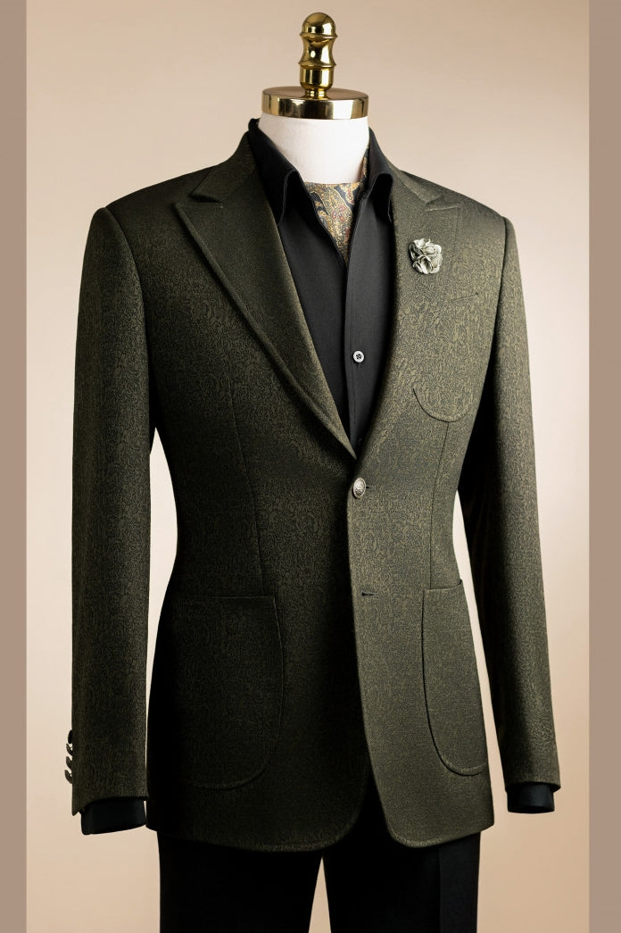 Gorgeous Peak Lapel Jacquard Slim Fit Prom Men Suits with Black Pants