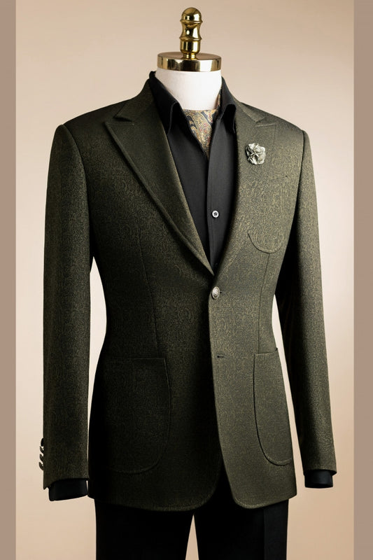 Gorgeous Peak Lapel Jacquard Slim Fit Prom Men Suits with Black Pants