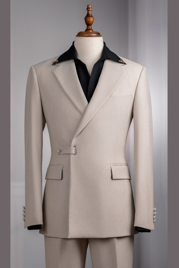 Khaki Notch Lapel Special Design One Button Prom Men Suit