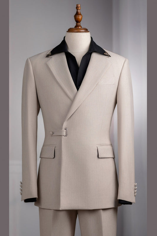 Khaki Notch Lapel Special Design One Button Prom Men Suit