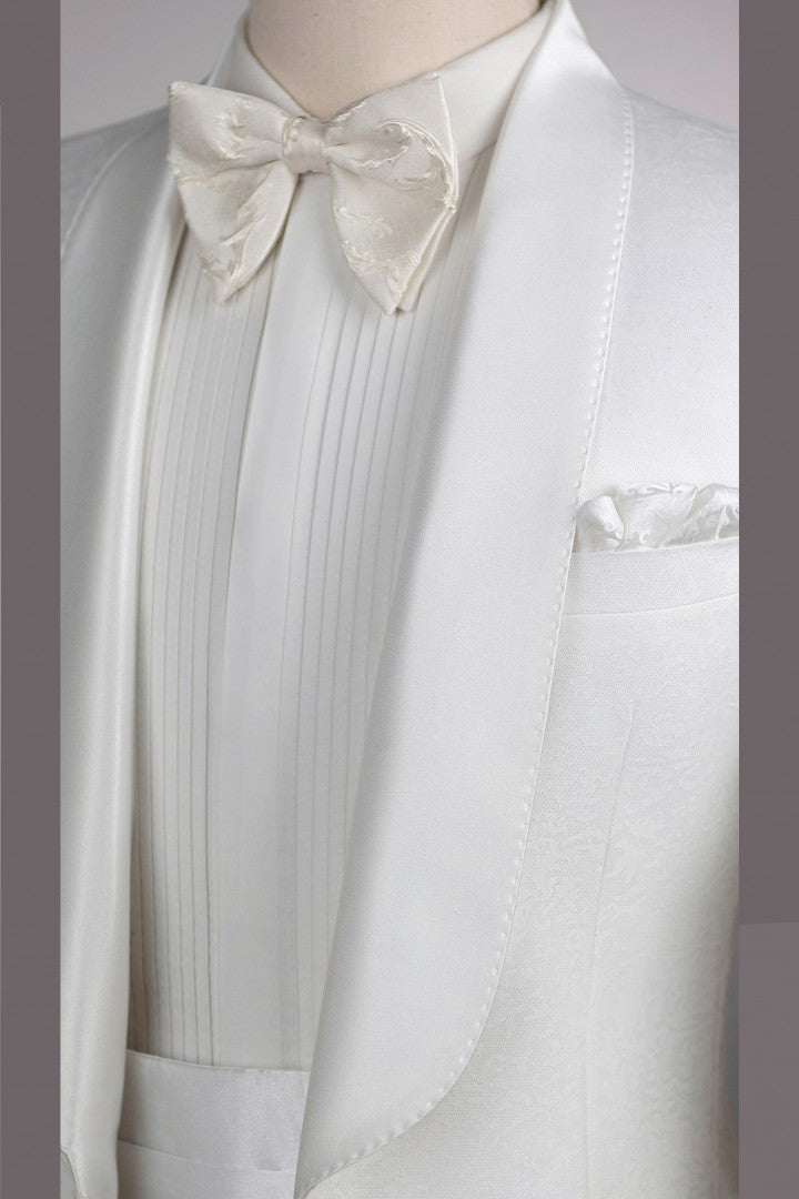 Chic White Jacquard Shawl Lapel Two Piece Wedding Groom Suits