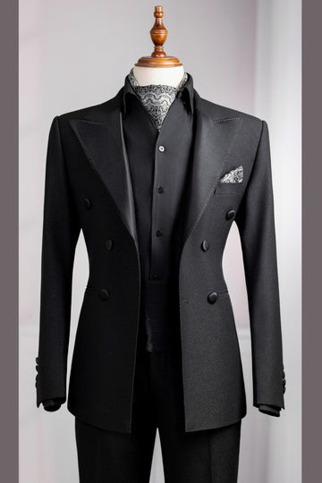 Classic Black Peak Lapel Big and Tall Men Suit