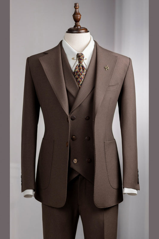 Formal Brown 3-Piece Slim Fit Business Men Suit