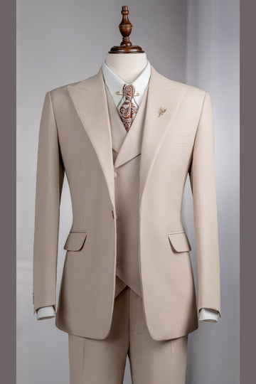 Stylish Khaki 3 Pieces Business Men Suits