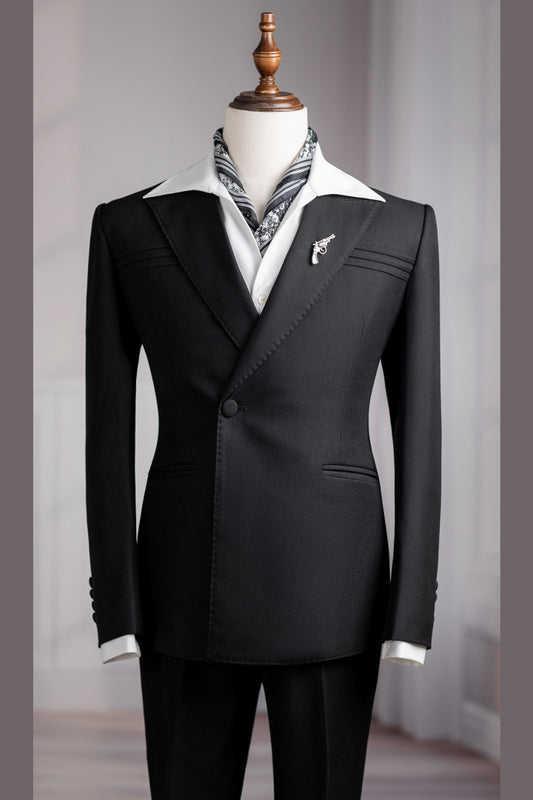 Fashion Black One Button Ruffles Men Suits for Prom