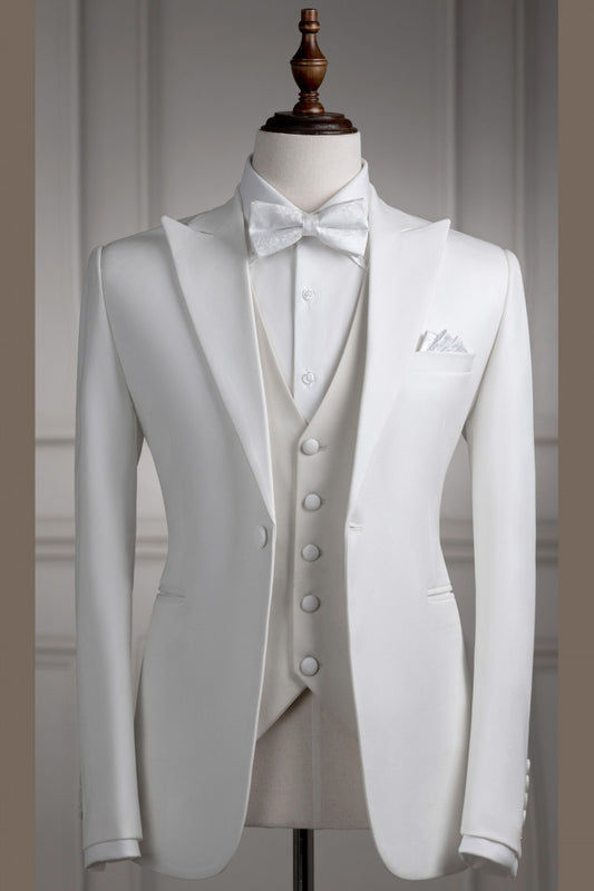 White Peaked Lapel Slim Fit Men Suits with Vest
