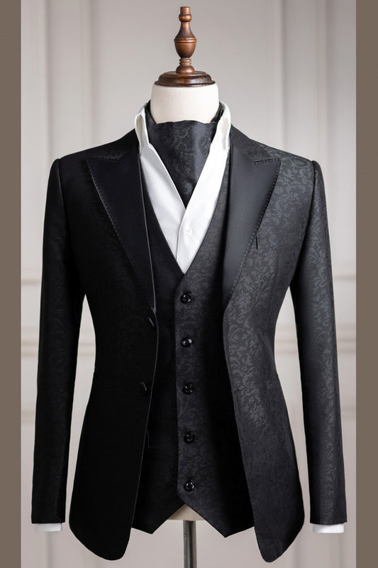 Cool Black Jacquard 3-Piece Slim Fit Prom Suit