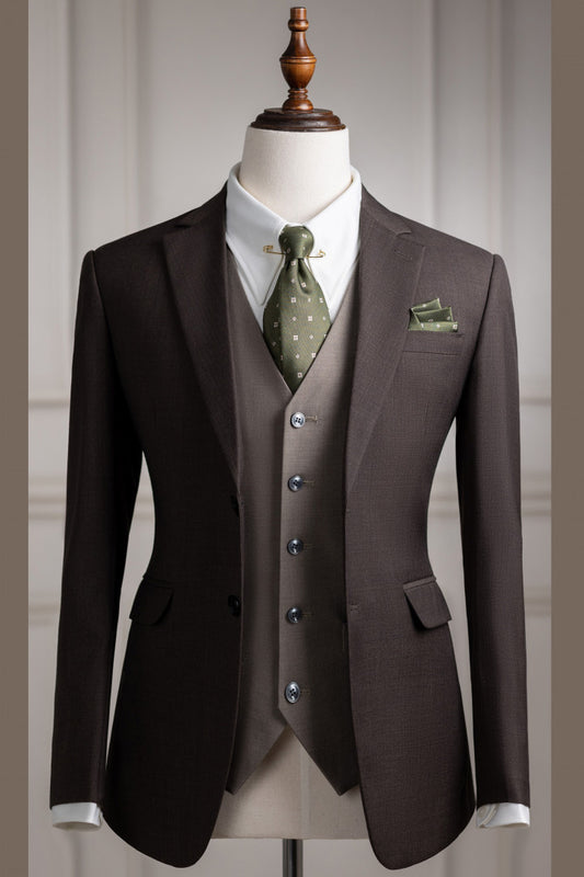 Classic Coffee 3-Pieces Formal Business Suits with Pants