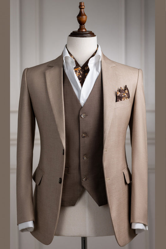 3-Pieces Formal Business Suits with Brown Vest