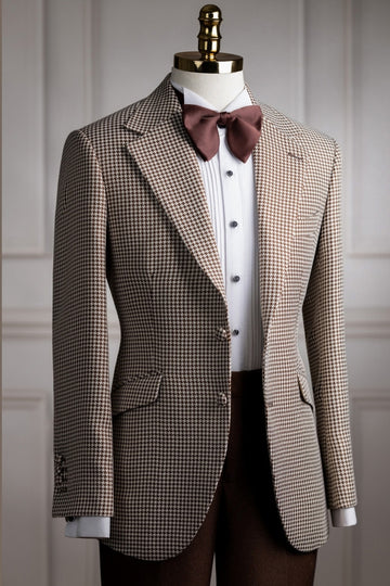 Brown Houndstooth Two Pieces Notched Lapel Men Suits