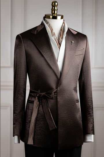 Fashion Dark Brown Bling Big and Tall Men Suits with Belt