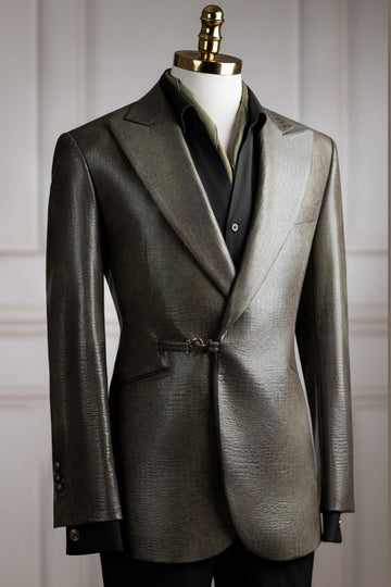 Cool Slim Fit Brown Peaked Lapel Men Suit with Belt