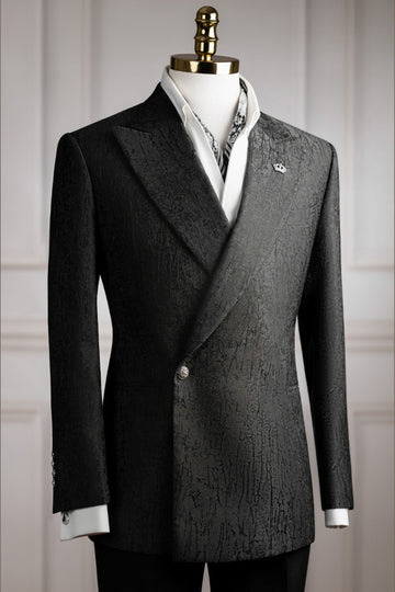 Bespoke Black Peaked Lapel Close-Fitting Men Suits with One Button