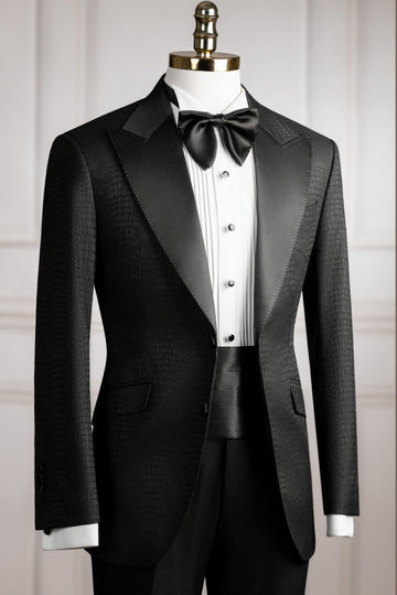 New Arrival Black Plaid Men Suit with Silk Lapel