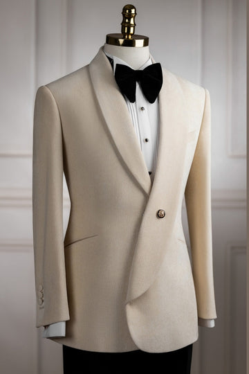 Elegant Beige Shawl Lapel Wedding Men Suit with One Button