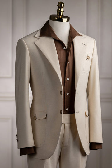Beige Two Pieces Big and Tall Notch Lapel Men Suit