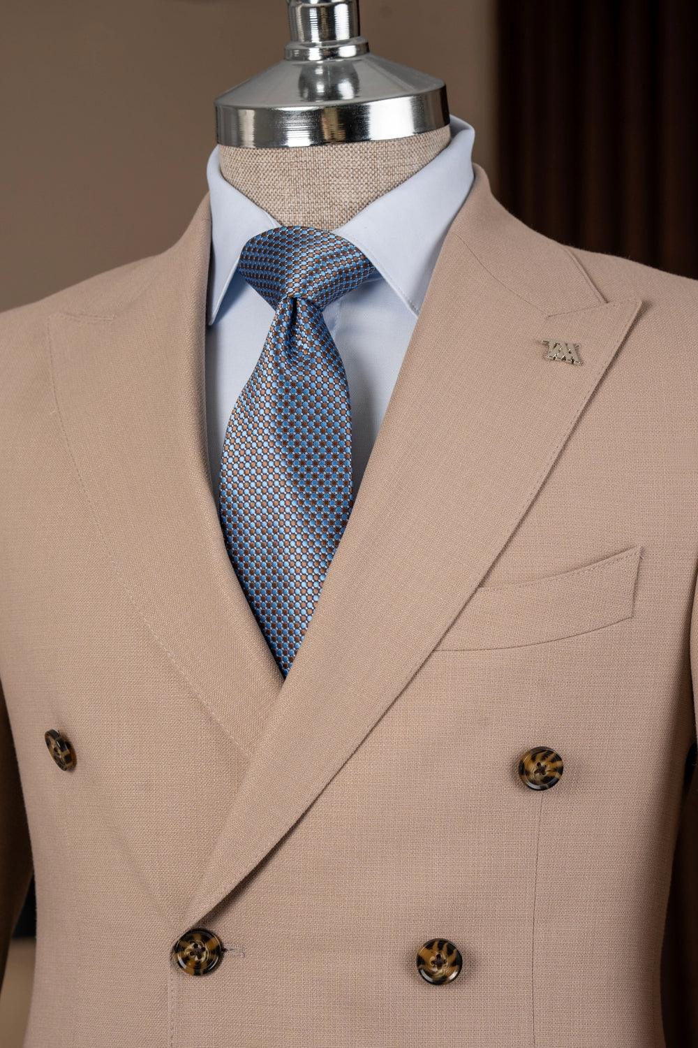 Camel Double Breasted 2 Flap Pockets Business Men Suits