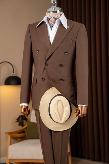 Chic Brown Double Breasted 2 Flap Pockets Business Men Suits