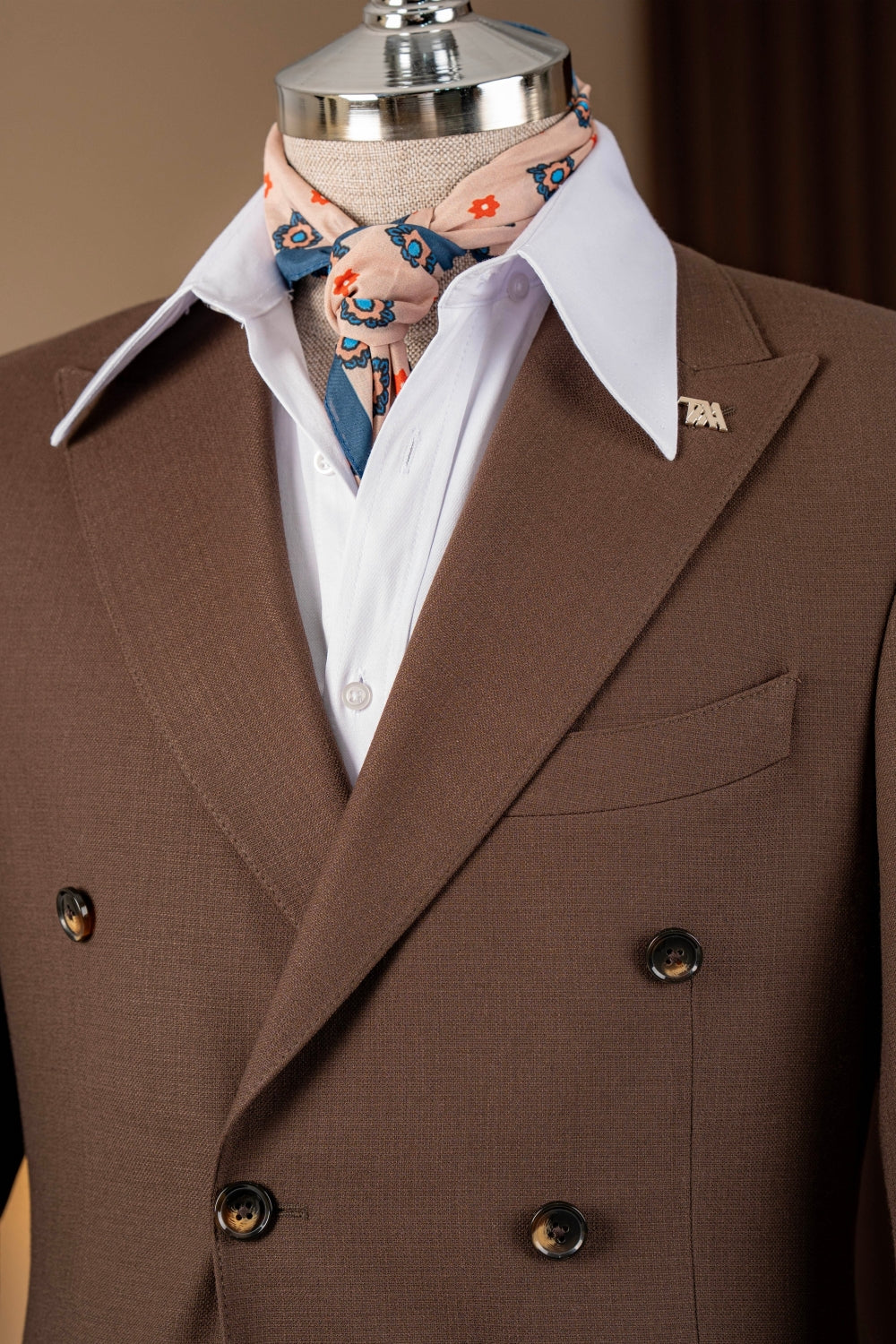 Chic Brown Double Breasted 2 Flap Pockets Business Men Suits