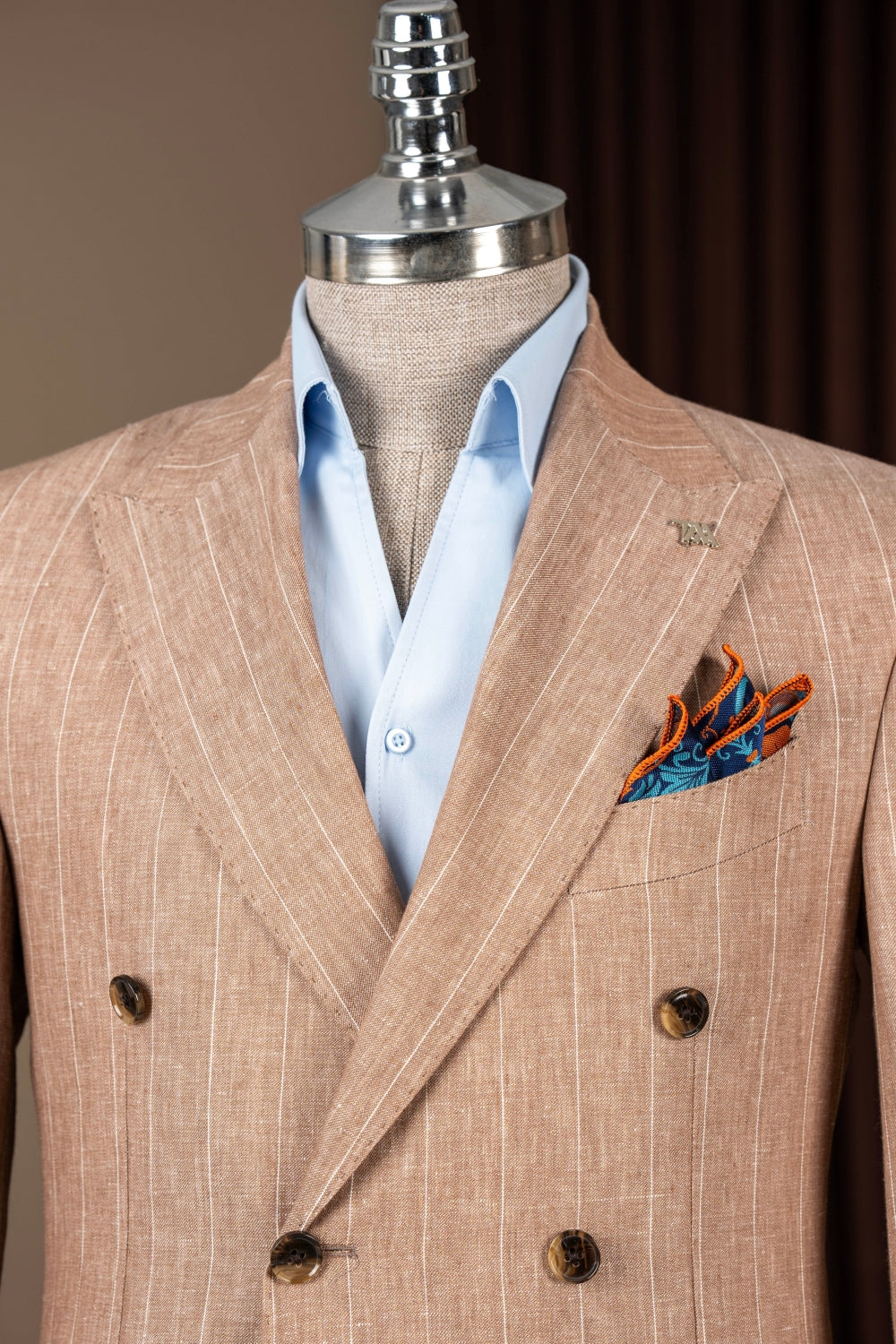 Fashion Striped Double Breasted 2 Flap Pockets Business Men Suits